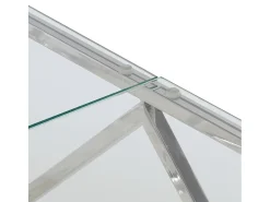 Mesa de centro aço inoxidável e vidro temperado prateado