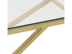 Mesa de centro aço inoxidável e vidro temperado dourado