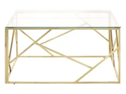 Mesa de centro aço inoxidável e vidro temperado dourado PT137226