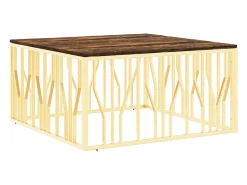 Mesa de centro aço inoxidável/madeira recuperada maciça dourado