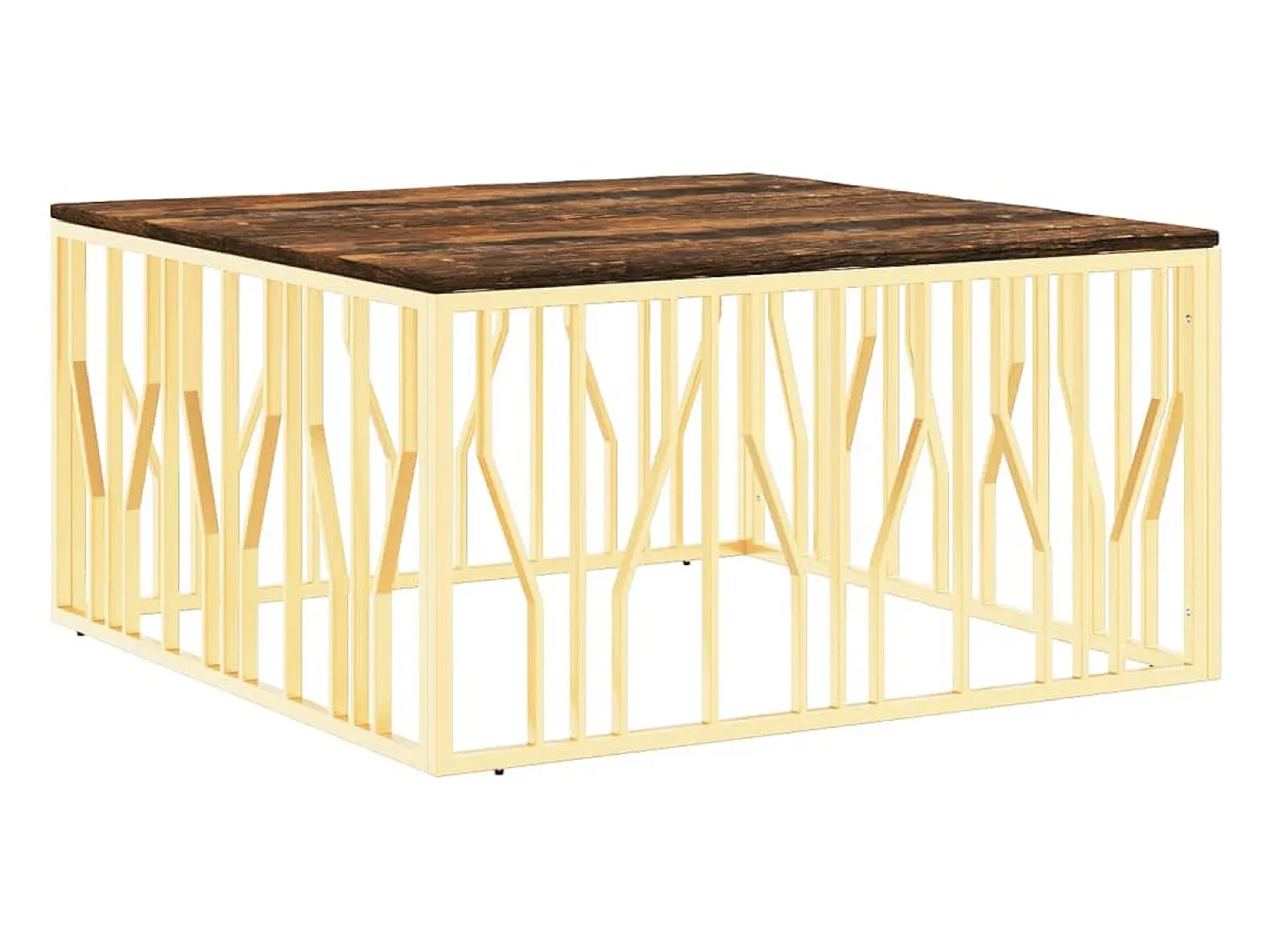 Mesa de centro aço inoxidável/madeira recuperada maciça dourado