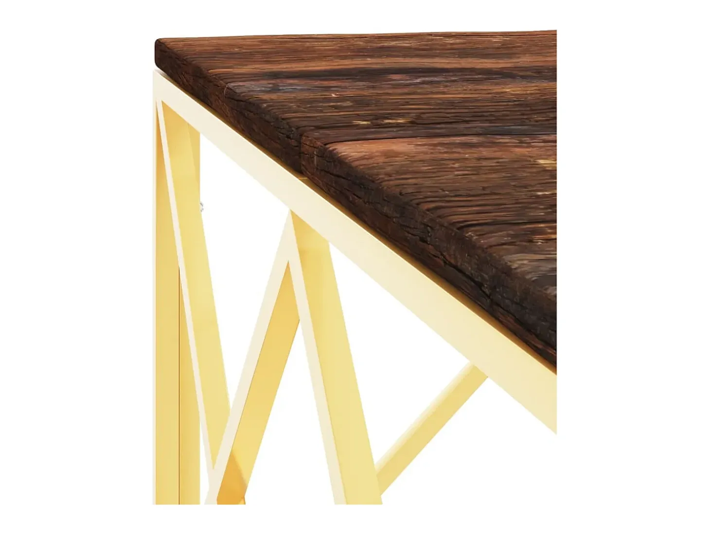 Mesa de centro aço inoxidável/madeira recuperada maciça dourado