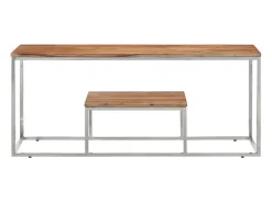 Mesa de centro aço inoxidável/madeira de acácia maciça prateado PT769051