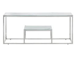 Mesa de centro aço inoxidável e vidro temperado prateado