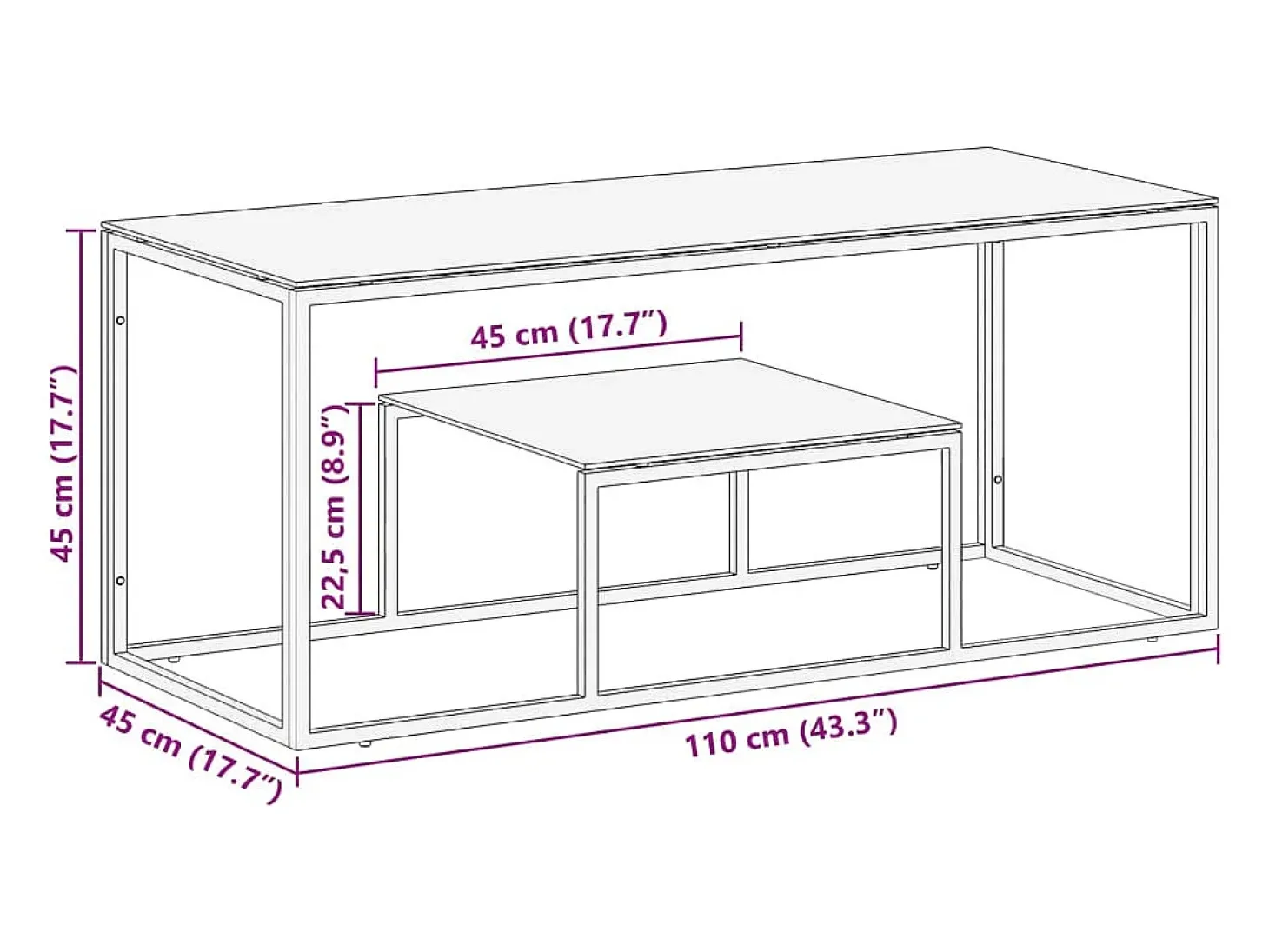 Mesa de centro aço inoxidável e vidro temperado prateado