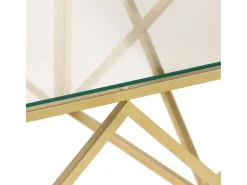 Mesa de centro aço inoxidável e vidro temperado dourado