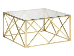 Mesa de centro aço inoxidável e vidro temperado dourado