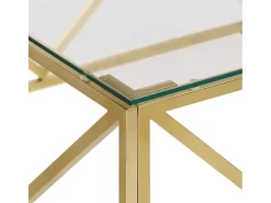 Mesa de centro aço inoxidável e vidro temperado dourado