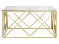 Mesa de centro aço inoxidável e vidro temperado dourado