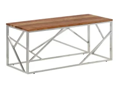 Mesa de centro aço inoxidável/madeira de acácia maciça prateado PT749881