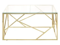 Mesa de centro aço inoxidável e vidro temperado dourado
