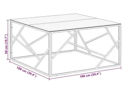 Mesa de centro aço inoxidável e vidro temperado dourado