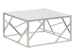 Mesa de centro aço inoxidável e vidro temperado prateado