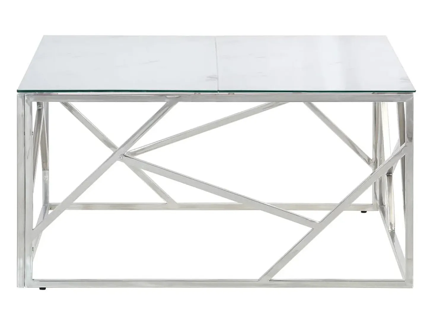 Mesa de centro aço inoxidável e vidro temperado prateado