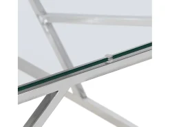 Mesa de centro aço inoxidável e vidro temperado prateado