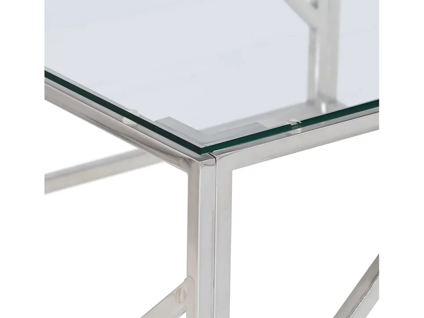 Mesa de centro aço inoxidável e vidro temperado prateado
