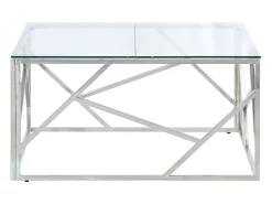 Mesa de centro aço inoxidável e vidro temperado prateado