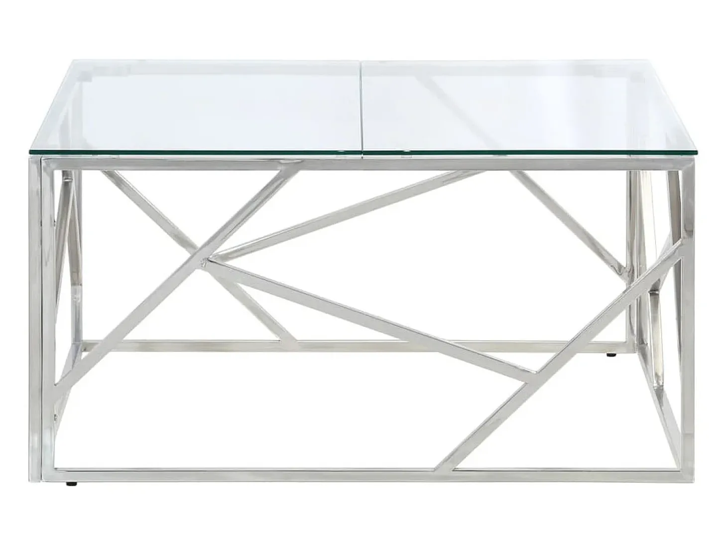 Mesa de centro aço inoxidável e vidro temperado prateado
