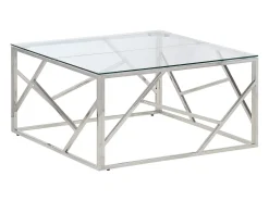 Mesa de centro aço inoxidável e vidro temperado prateado