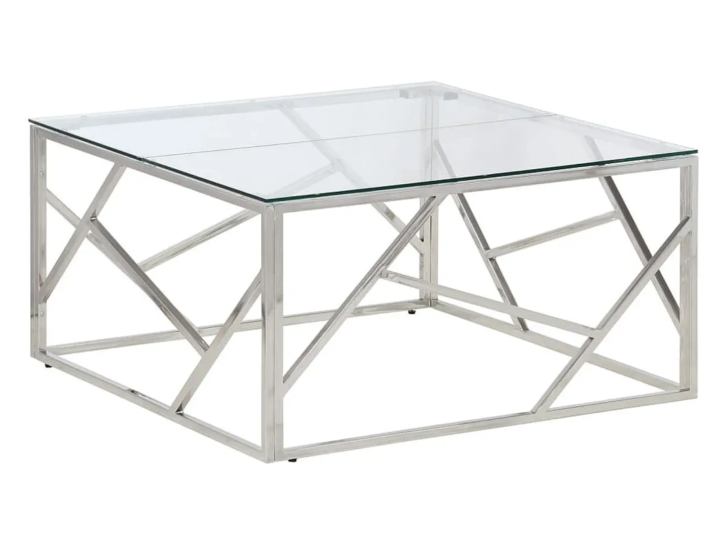 Mesa de centro aço inoxidável e vidro temperado prateado