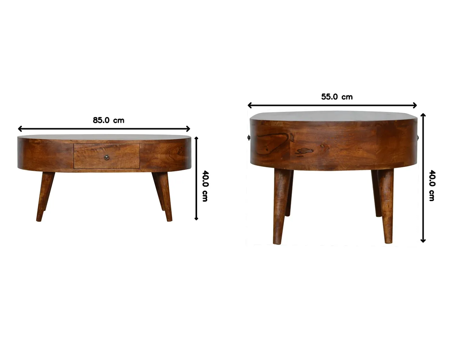 Mesa de centro arredondada em castanheiro Artisan Furniture, 2 gavetas, castanho