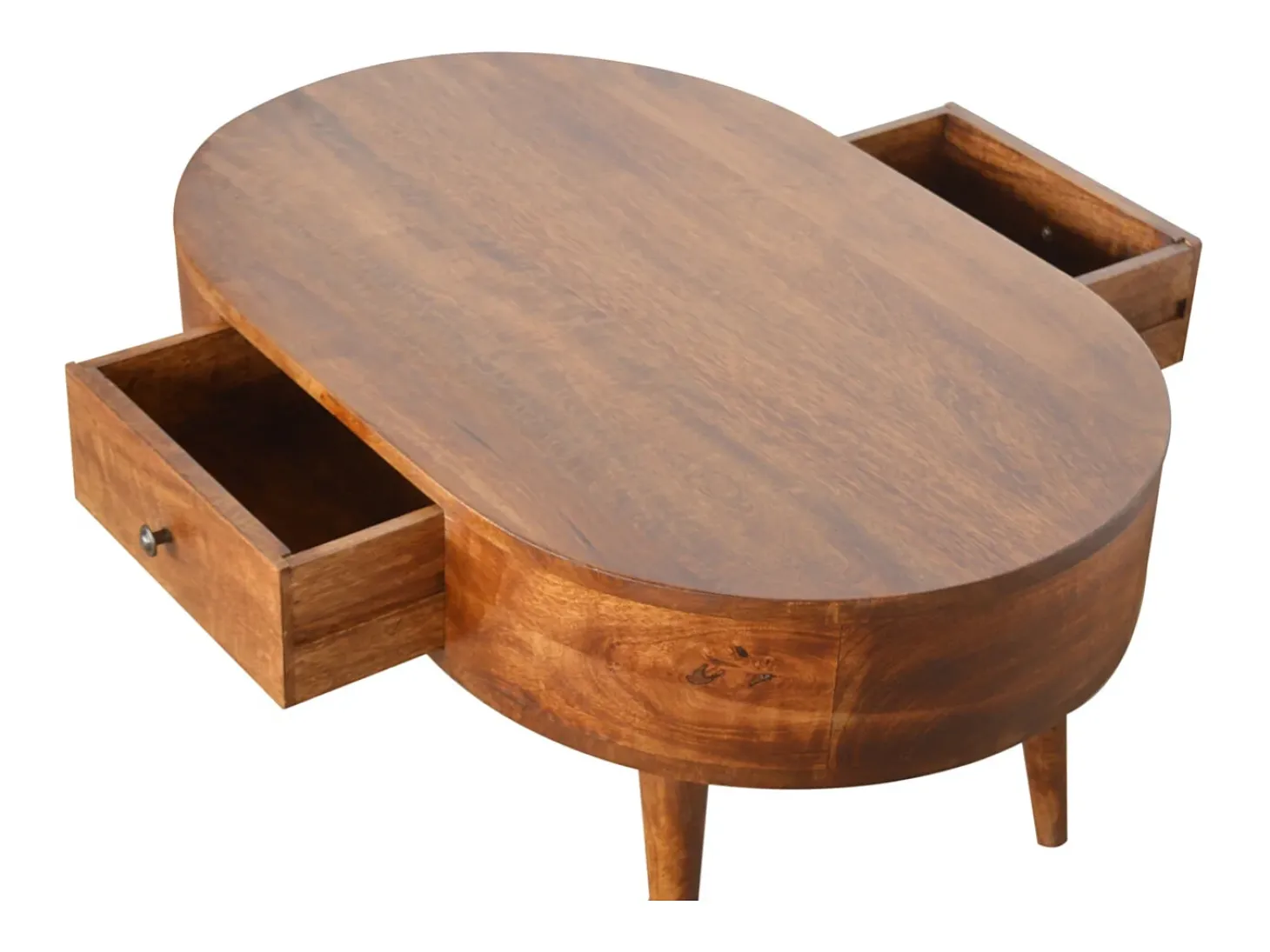 Mesa de centro arredondada em castanheiro Artisan Furniture, 2 gavetas, castanho