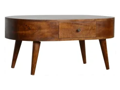 Mesa de centro arredondada em castanheiro Artisan Furniture, 2 gavetas, castanho