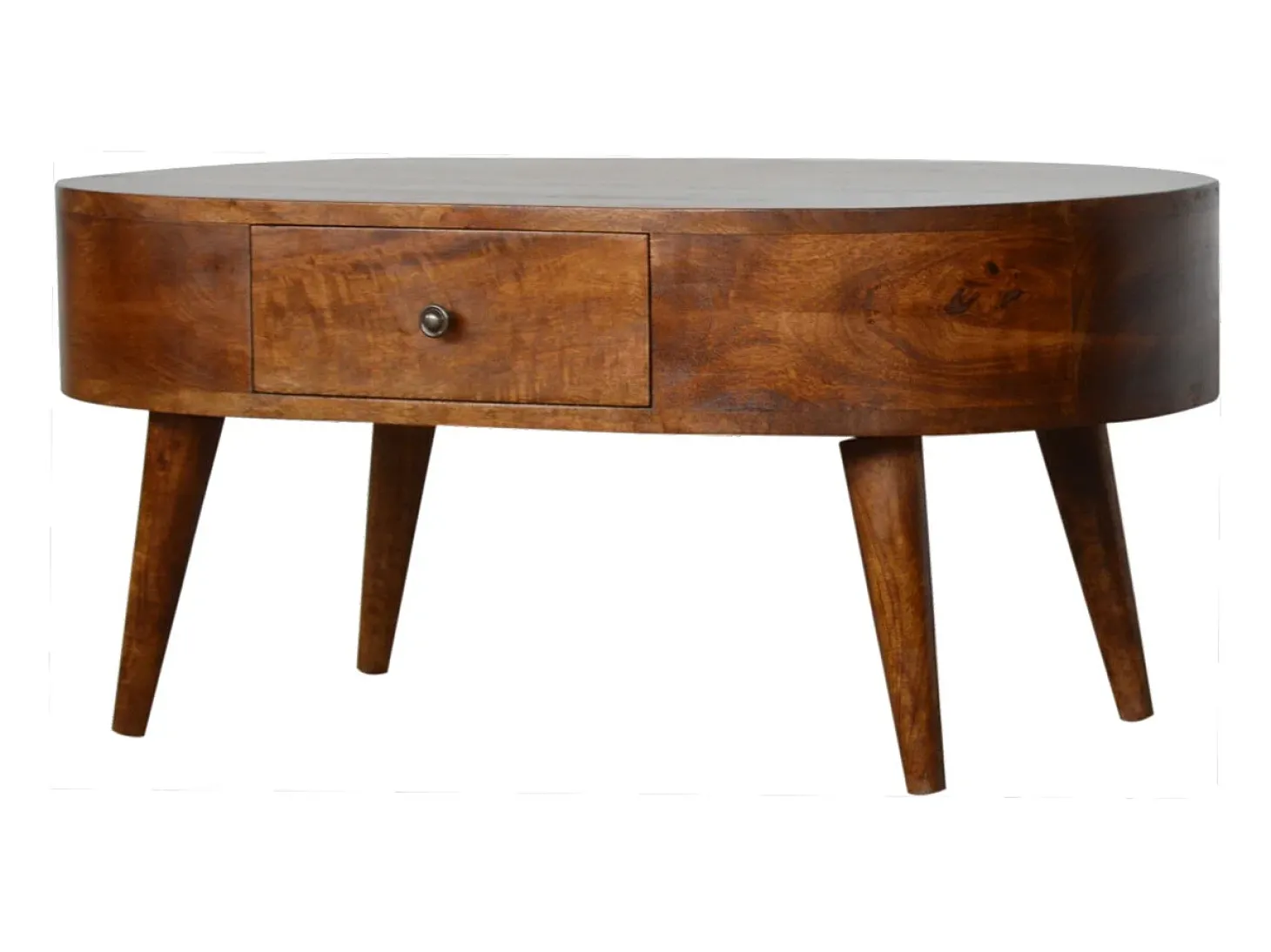 Mesa de centro arredondada em castanheiro Artisan Furniture, 2 gavetas, castanho