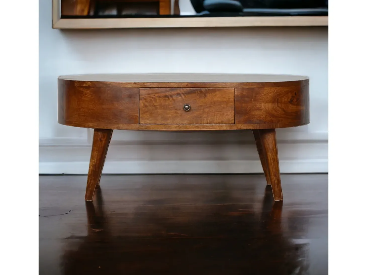 Mesa de centro arredondada em castanheiro Artisan Furniture, 2 gavetas, castanho