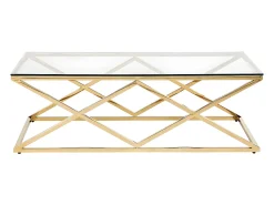 Mesa de centro Art Déco em vidro temperado e aço. Acabamento dourado. CHARLOTTE