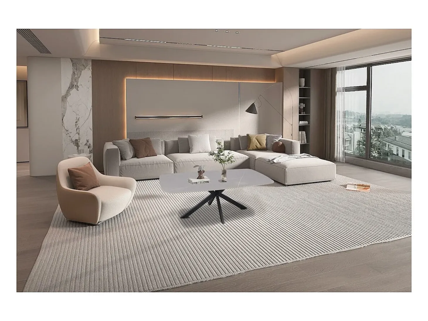 Mesa de Centro ARVENA – Mesa de Centro Retangular 130x70 cm – Pedra Cinza & Metal – Design Contemporâneo e Refinado