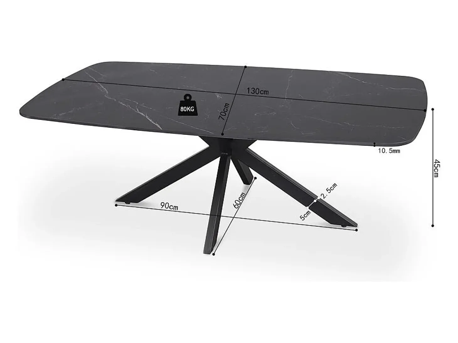 Mesa de Centro ARVENA – Mesa de Centro Retangular 130x70 cm – Pedra Preta & Metal – Design Elegante e Contemporâneo