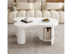Mesa de centro assimétrica - 100 x 60 x 37 cm - com armazenamento - elegante e robusta - MDF - branca