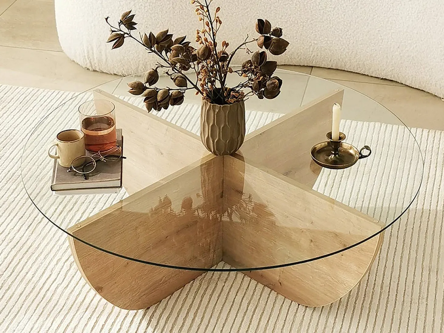 Mesa de centro AYSUN em vidro temperado - Natural, transparente e cristalino.