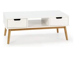 Mesa de centro Baku branca, pinho maciço, 2 gavetas, 110 cm.