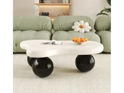 Mesa de centro branca - Mesa de centro com iluminação LED e pés redondos pretos - design em forma de nuvem - para sala de estar e quarto de criança