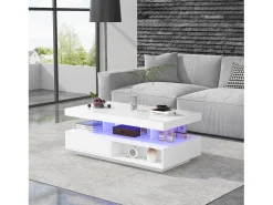 Mesa de centro branca brilhante 95x50x42,5 cm - com 4 tampos de vidro, 2 gavetas e 2 compartimentos abertos, armário baixo na sala, mesa de centro