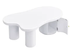 Mesa de centro branca com porta, design assimétrico, MDF