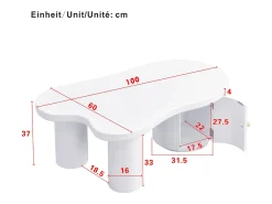 Mesa de centro branca com porta, design assimétrico, MDF