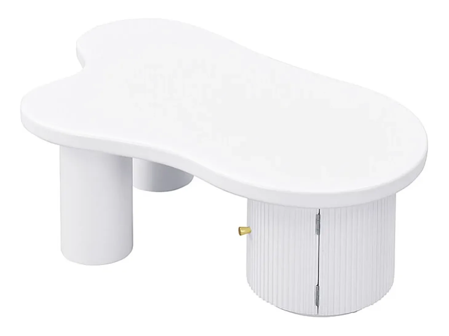 Mesa de centro branca com porta, design assimétrico, MDF