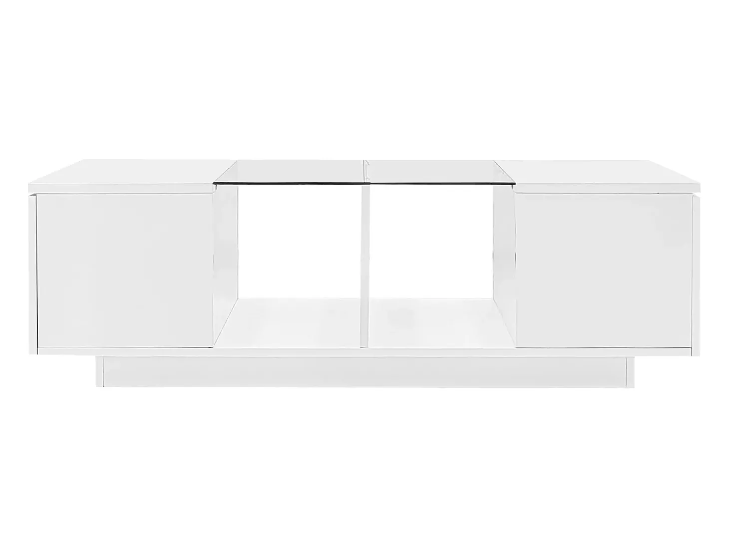 Mesa de centro branca com iluminação LED e espaço de arrumação - Tampo brilhante e painel central em vidro