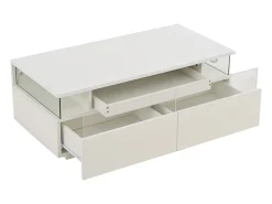 Mesa de centro branca com 2 gavetas, iluminação LED e tampo amovível 90x45x35,5cm