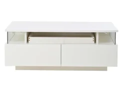 Mesa de centro branca com 2 gavetas, iluminação LED e tampo amovível 90x45x35,5cm