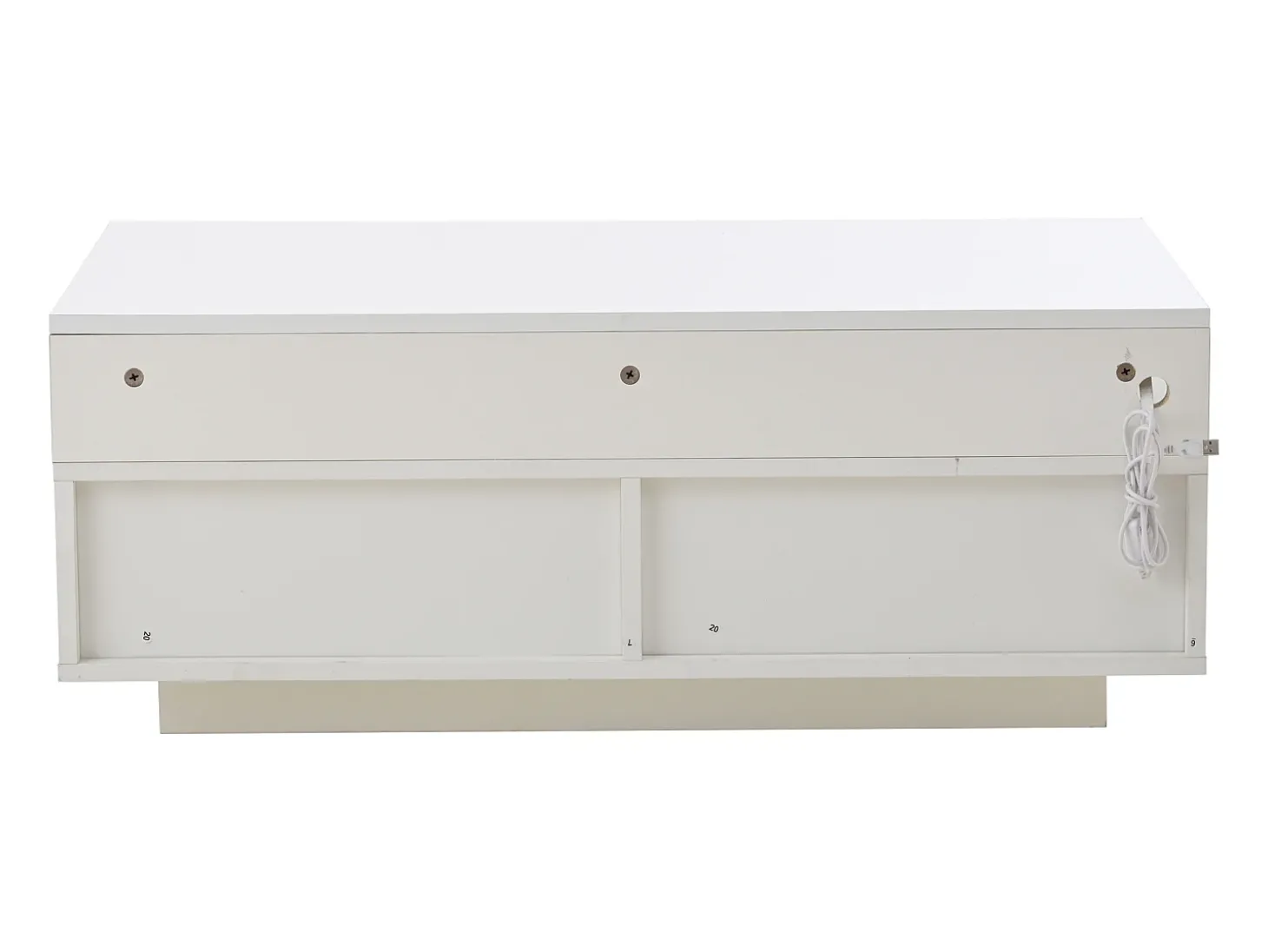 Mesa de centro branca com 2 gavetas, iluminação LED e tampo amovível 90x45x35,5cm