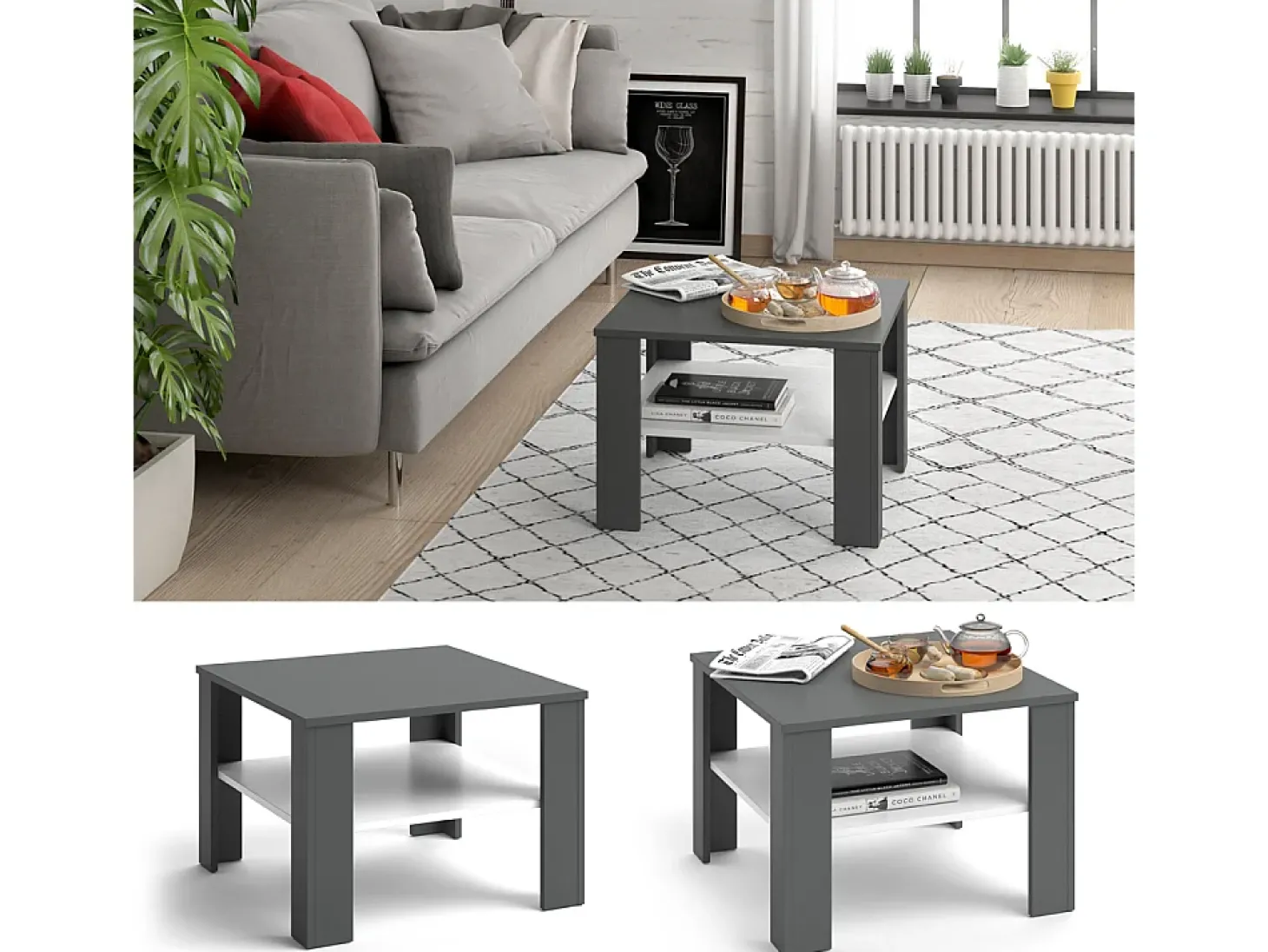 Mesa de centro branco/antracite 60x60x42 homer