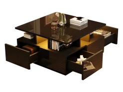 Mesa de centro brilhante - 70 x 70 x 40 cm - com LEDs + 4 gavetas - Aglomerado - preto