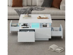 Mesa de centro brilhante - 70 x 70 x 40 cm - com LEDs + 4 gavetas - Aglomerado - branco