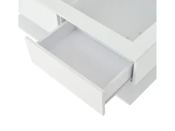 Mesa de centro brilhante 100×50×35 cm - 2 gavetas - com iluminação LED - tampo de vidro - painel de partículas - branco