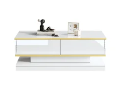 Mesa de centro brilhante - 100 x 50 x 38 cm - com 2 gavetas - mesa lateral - aglomerado - branco