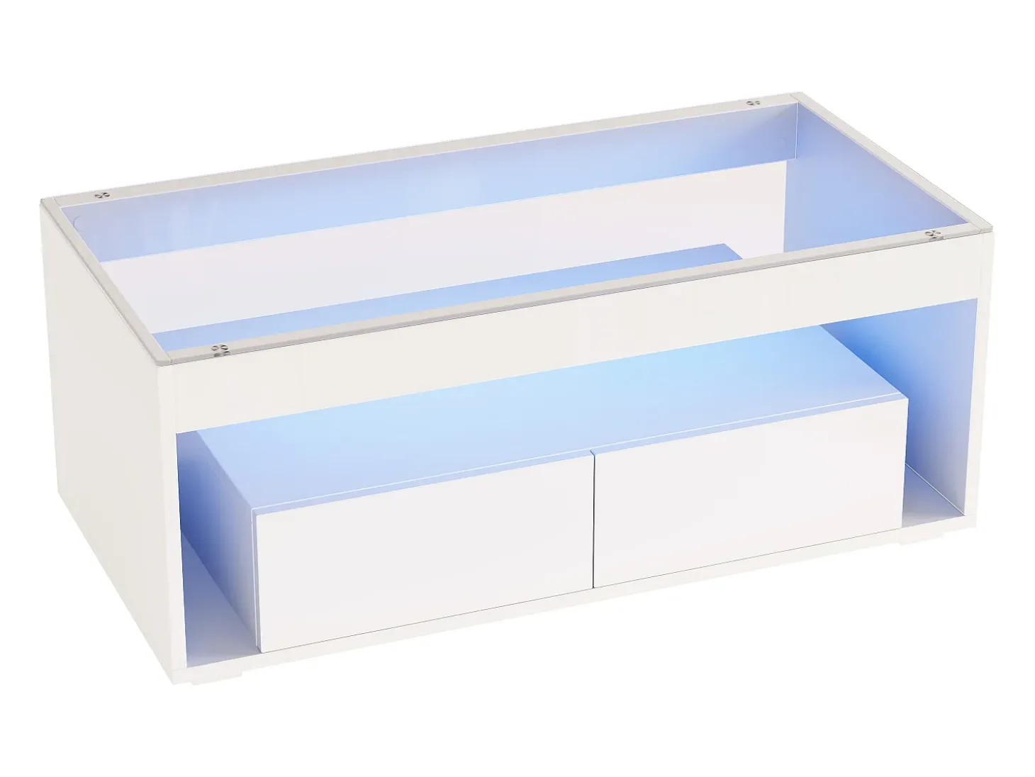 Mesa de centro brilhante 100x50x40 cm - com 2 gavetas - com iluminação LED - Tampos de vidro - Branco